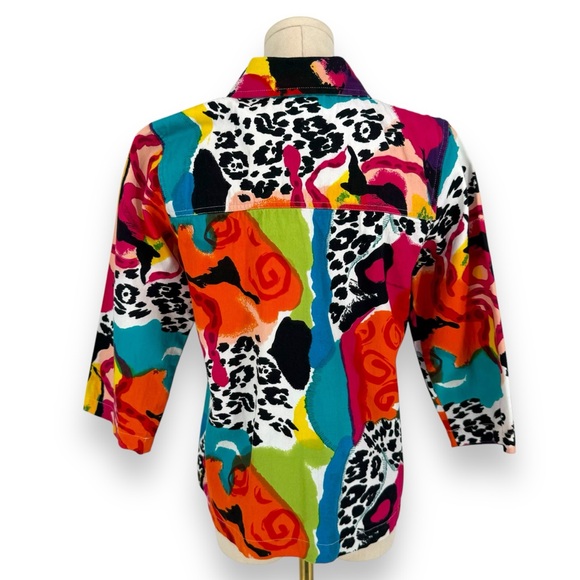 Y2K VTG Choices Maximalist Colorful Multicolor Print Sequin Denim Jacket, Size S - Picture 2 of 8